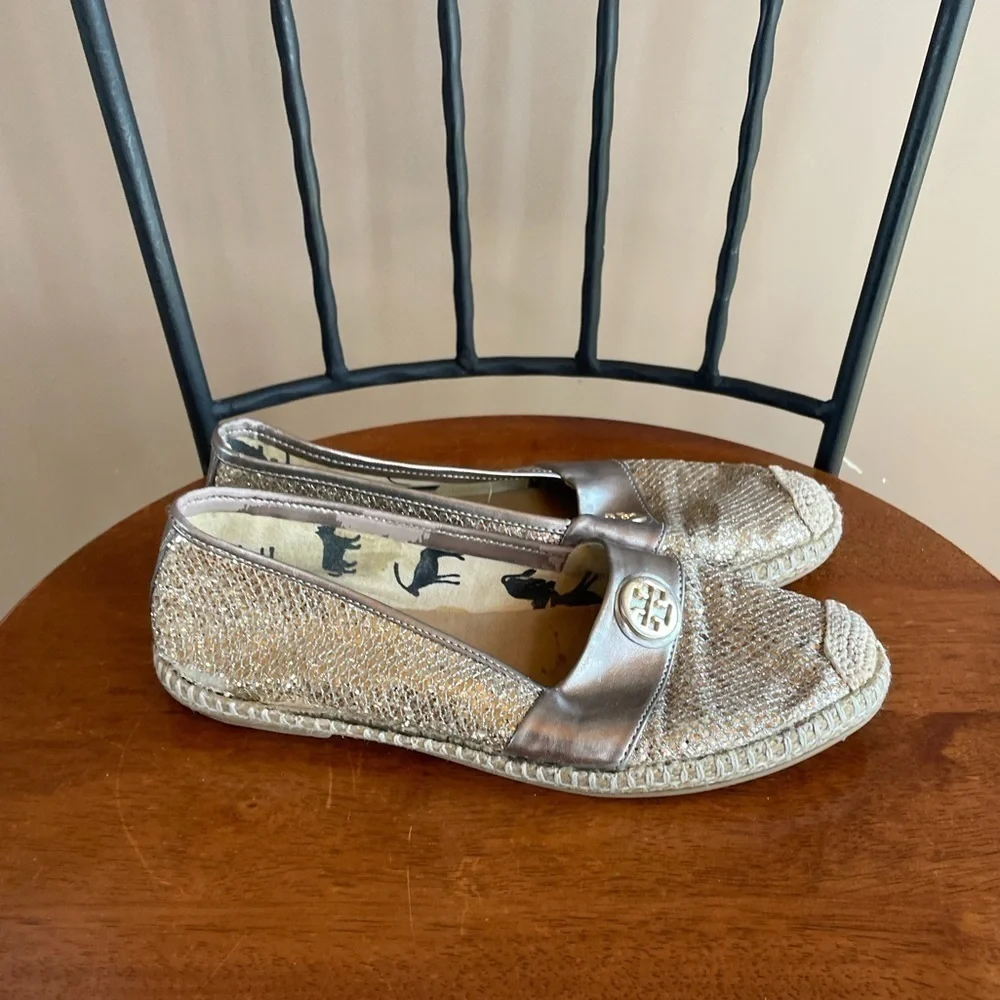 Tory Burch Seaside Glitter‎ Espadrille Flats in Gold Size 5.5 or 36